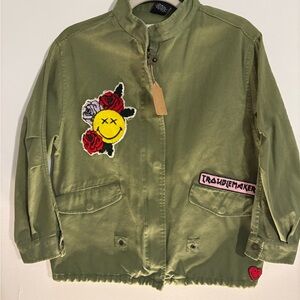 Zara Olive Green Kids Jean Jacket with Fun Patches